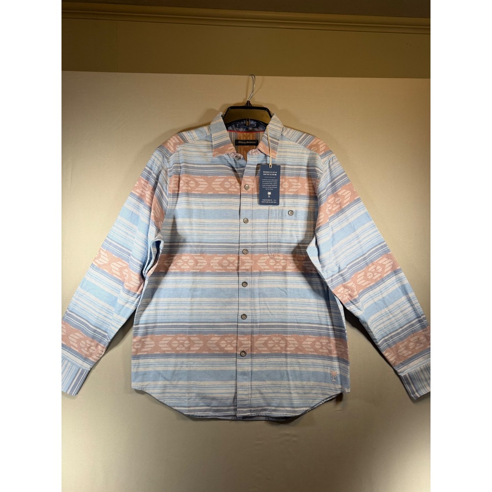 Tommy Bahama Mens Illusion Stripe Indigo Palms Cotton Button Down Shirt ST327515